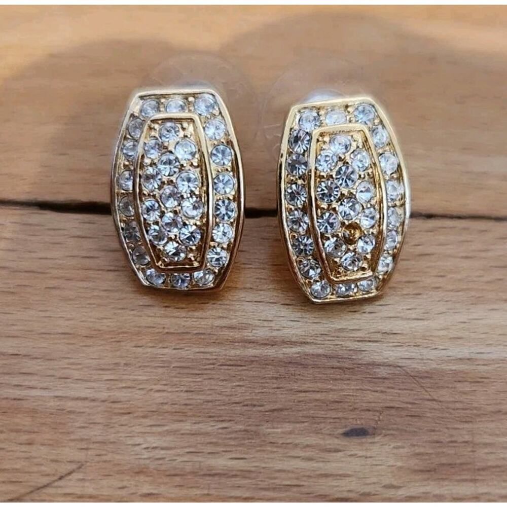 Vintage Roman Gold Colored And Crystal Post Earrings Wedding Prom Formal